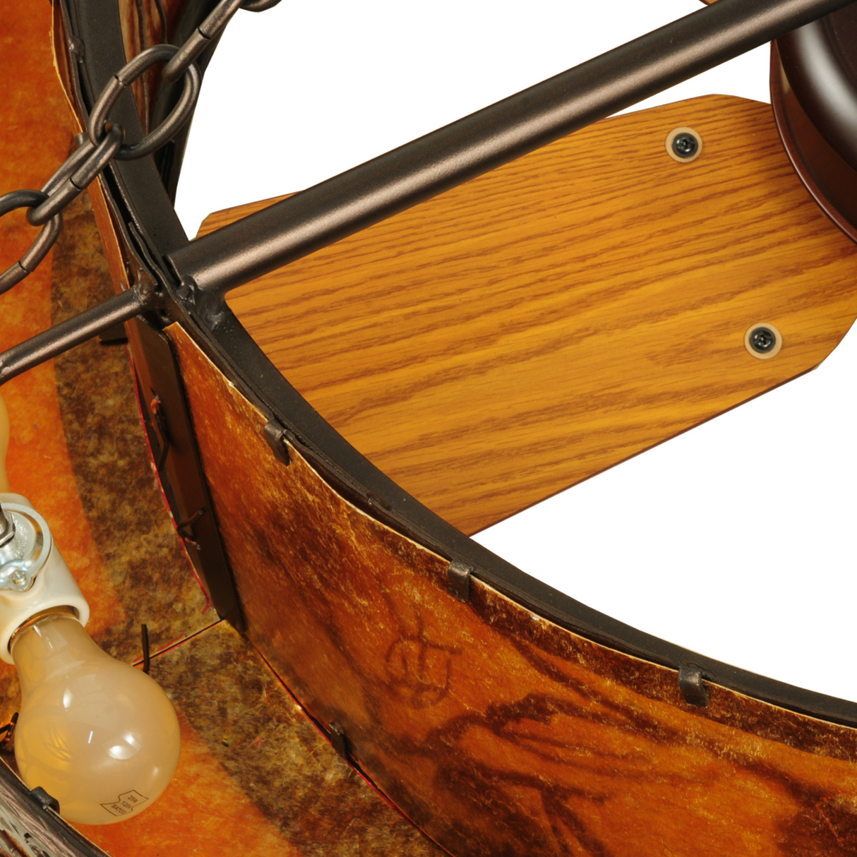 Close-up of bulb and blade section with amber mica background.