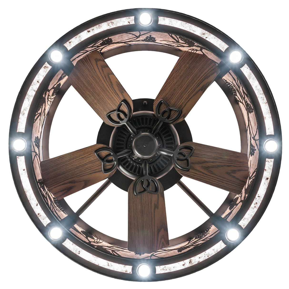 Bottom view showcasing light ring and natural design.