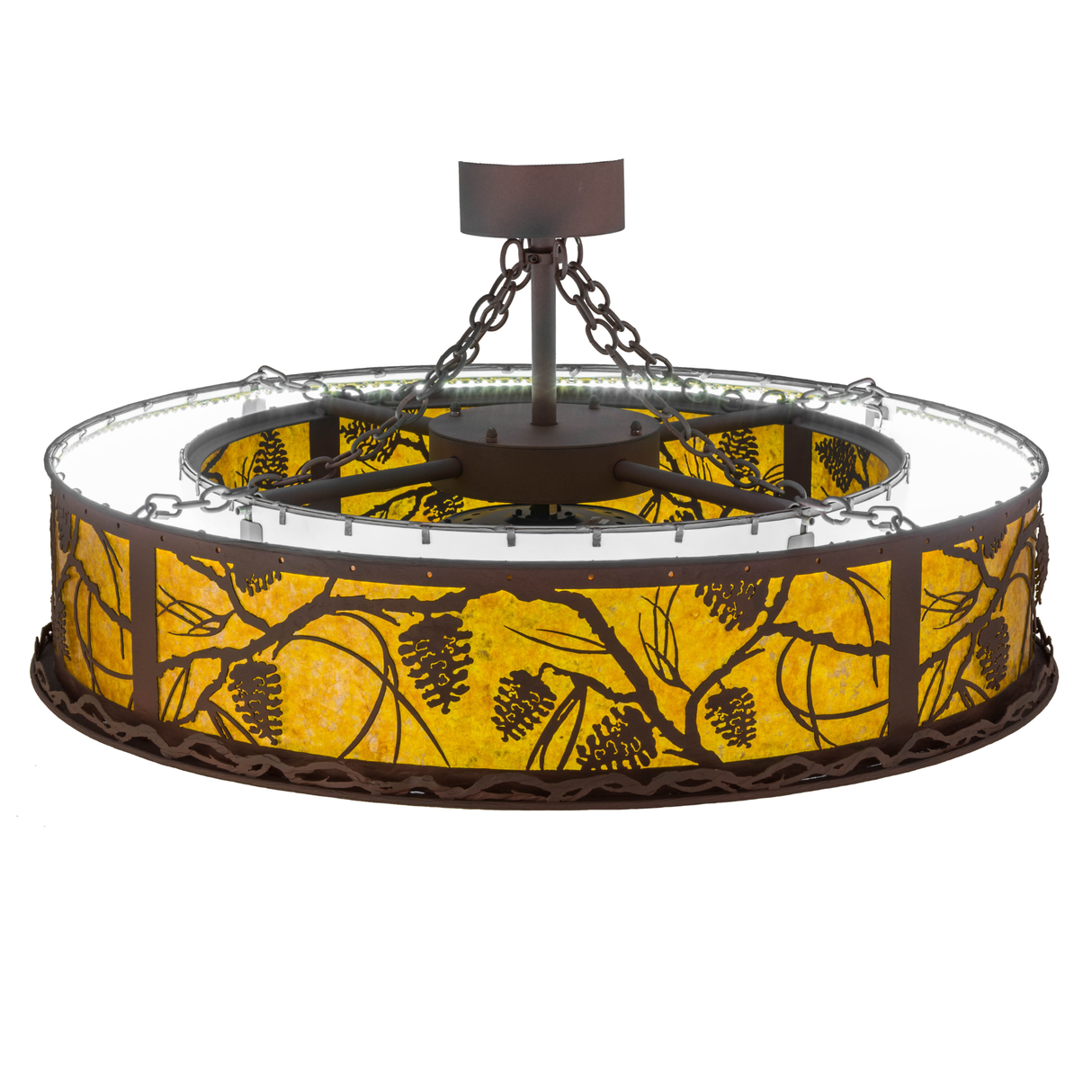 Top angled view of Whispering Pines Chandel-Air with amber mica panels.