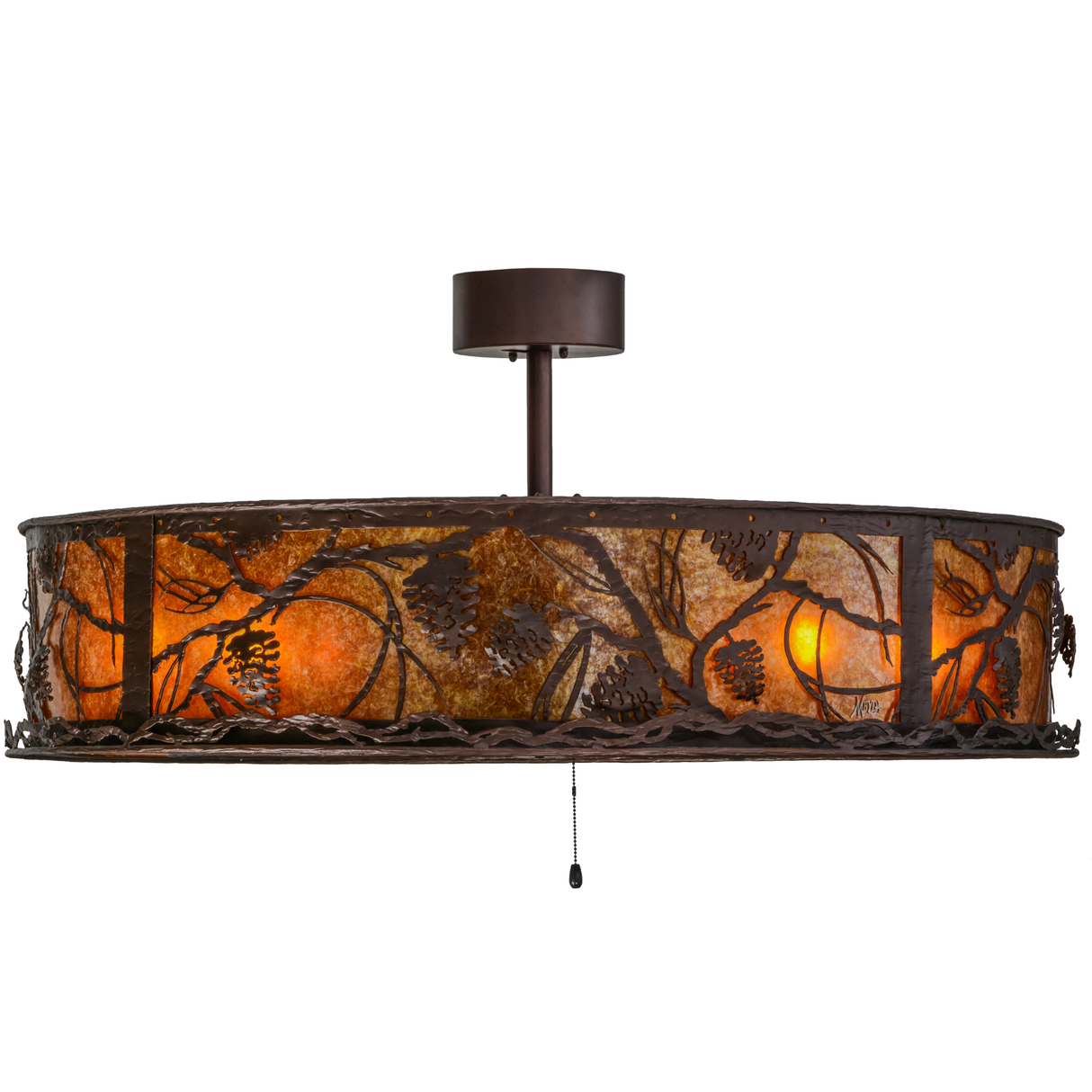 Side lit view of Whispering Pines Chandel-Air showing detailed pine design.