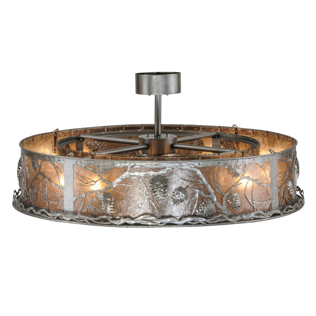 Top angle view showing metal framework and soft mica glow.