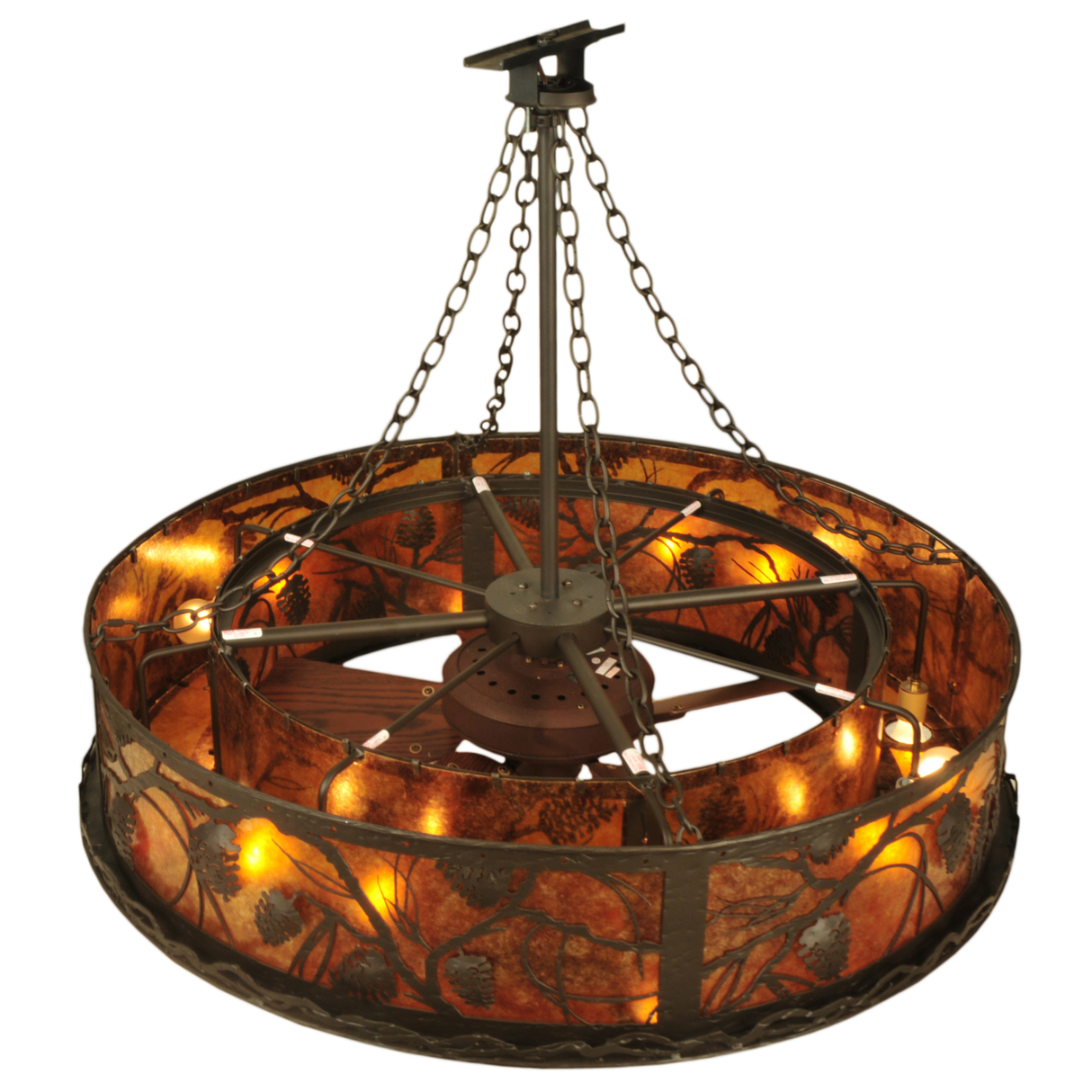 Top angle view capturing mica diffuser and uplight reflections.