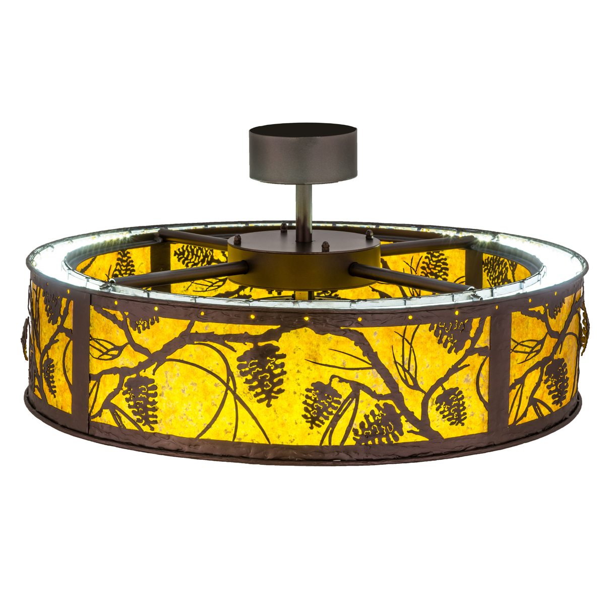 Top angle showing LED illumination and metal branch detailing.