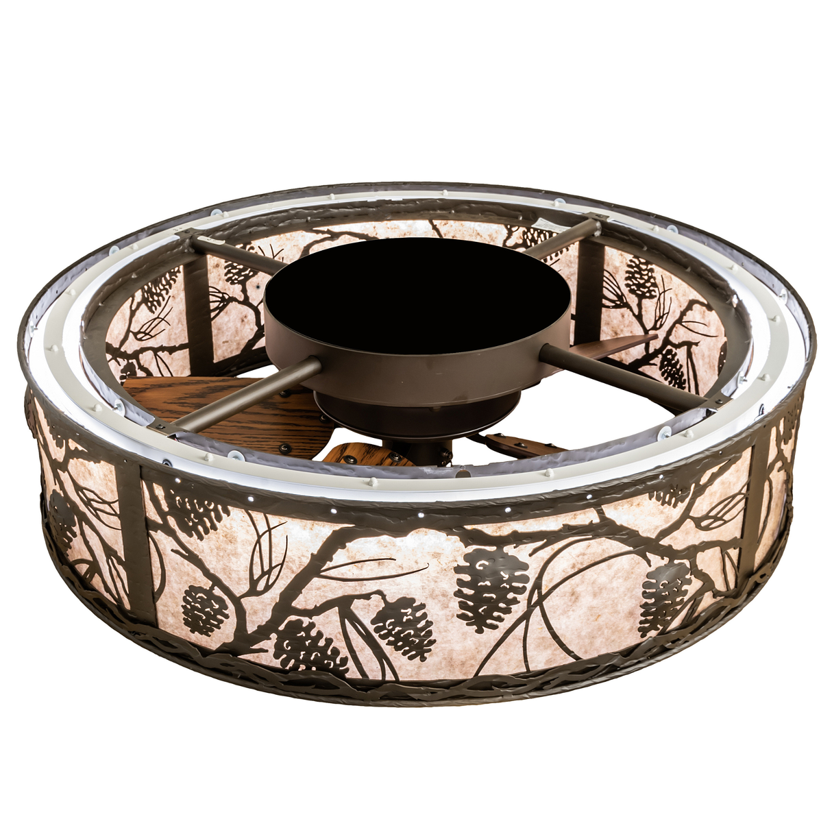 Overhead view showing integrated fan and light ring.