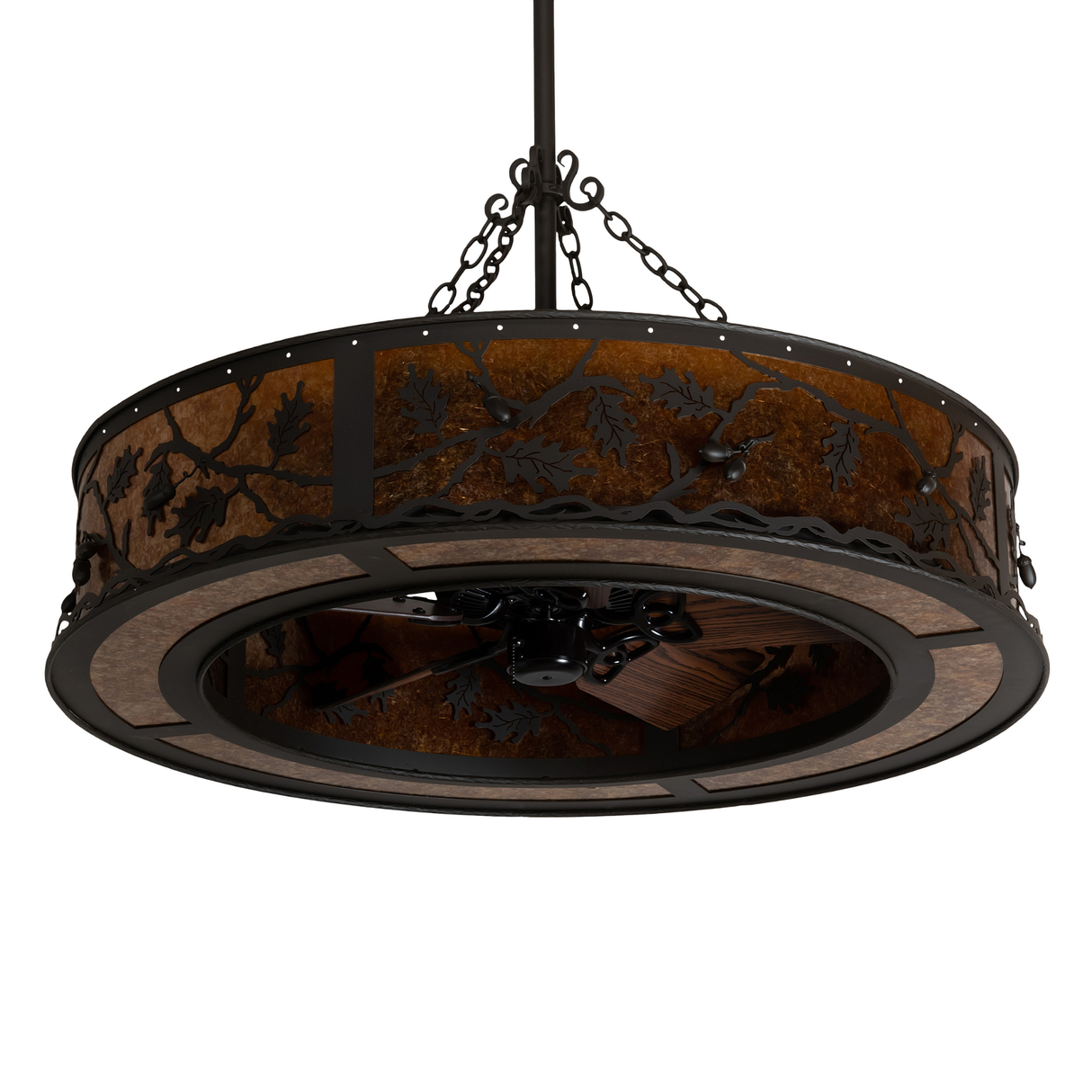 Unlit front angle highlighting oak leaf pattern and mica diffuser.