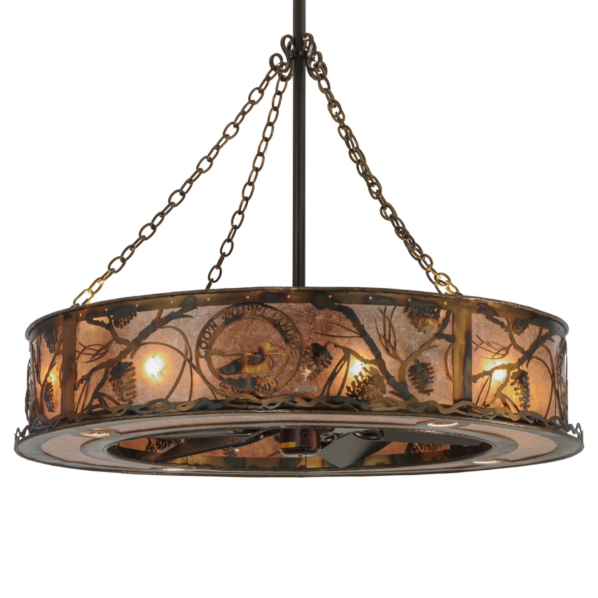 Front lit view showing custom Loon Point Lodge logo and pine design.