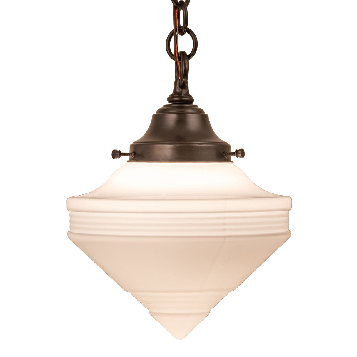Illuminated pendant in an empty space displaying the diffused light effect.