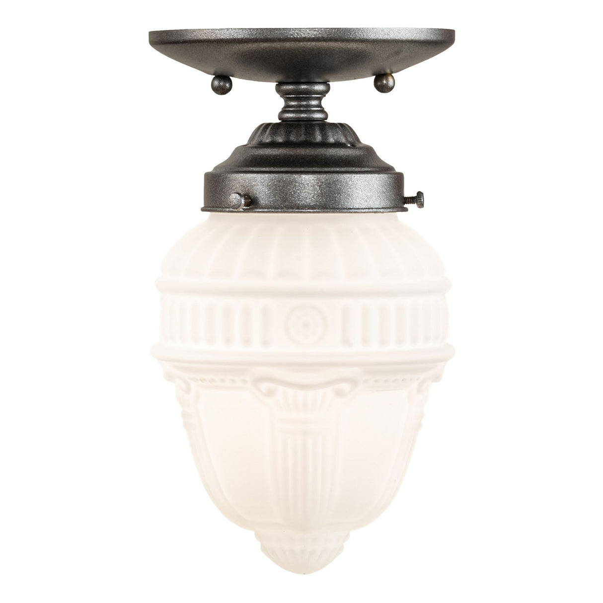 Intricate details on the Colonnade semi-flushmount design.