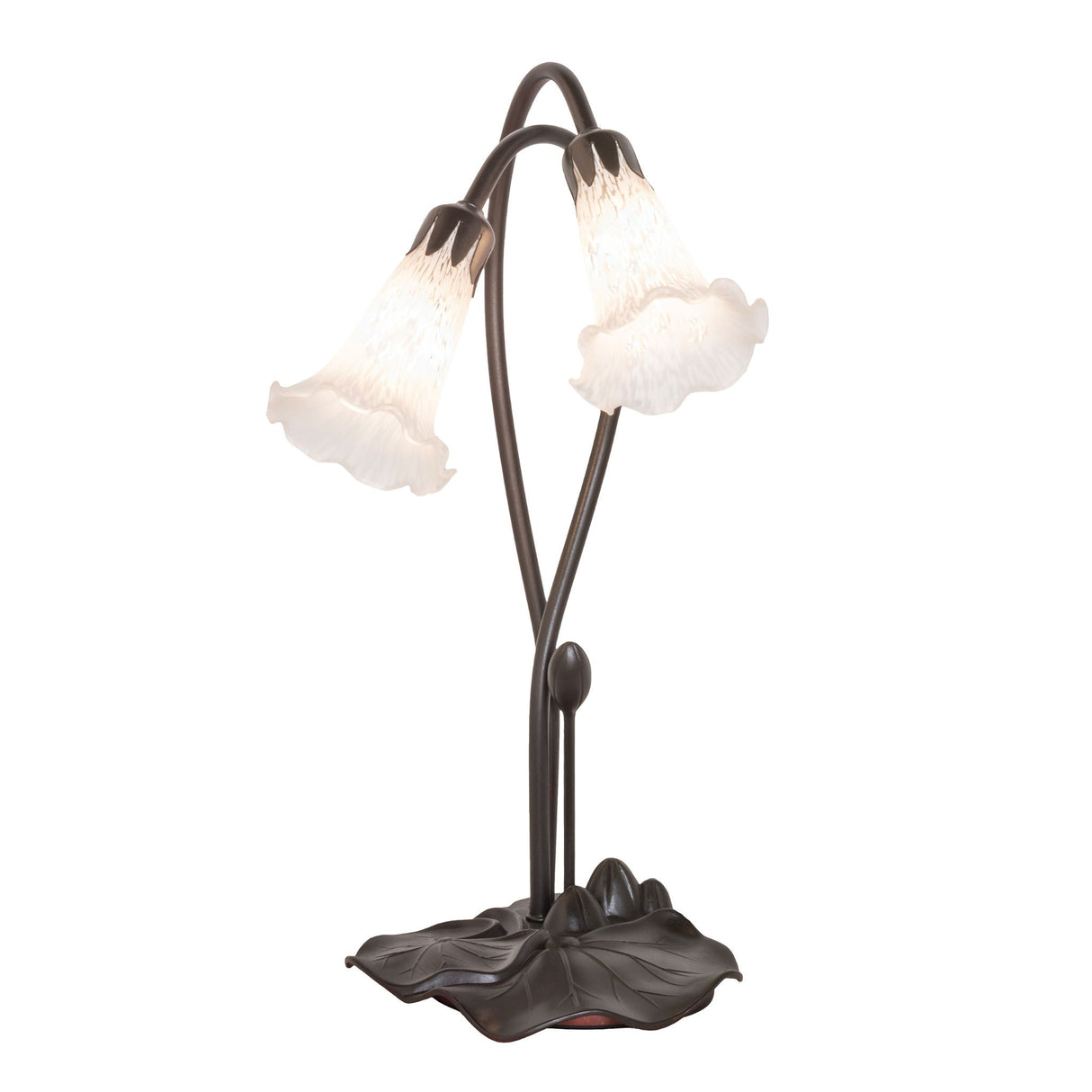 Front view of the White Pond Lily accent lamp showcasing its elegant design and delicate shades.