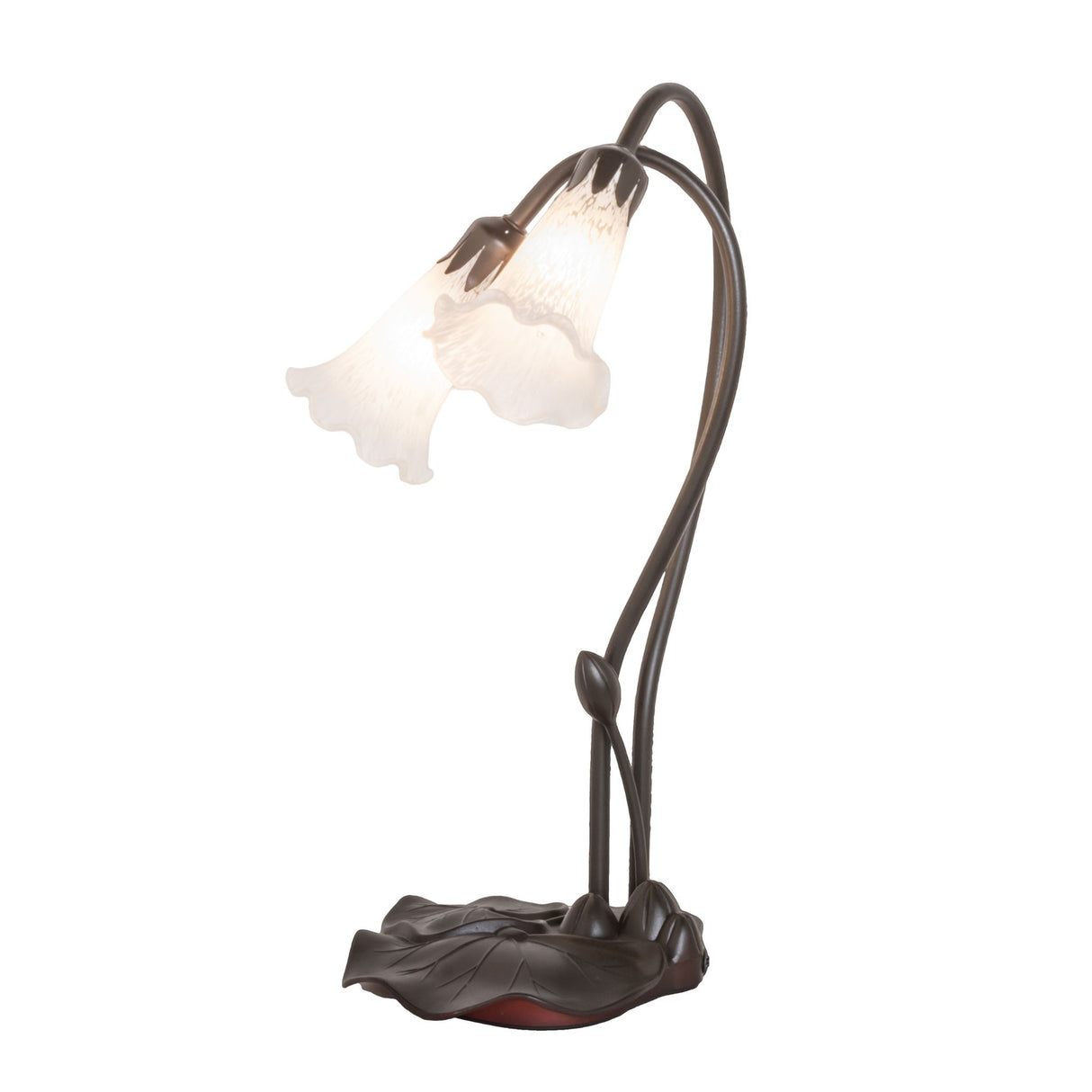 White Pond Lily 2-light accent lamp with mottled winter white glass shades.