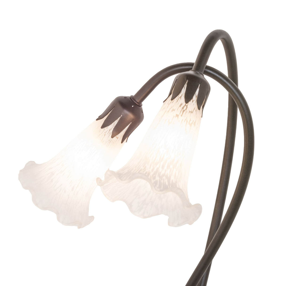 Closeup of the White Pond Lily lamp’s hand-blown winter white glass shades.