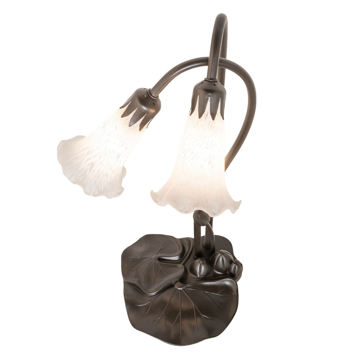 Top view of the White Pond Lily accent lamp focusing on its shade arrangement and stems.