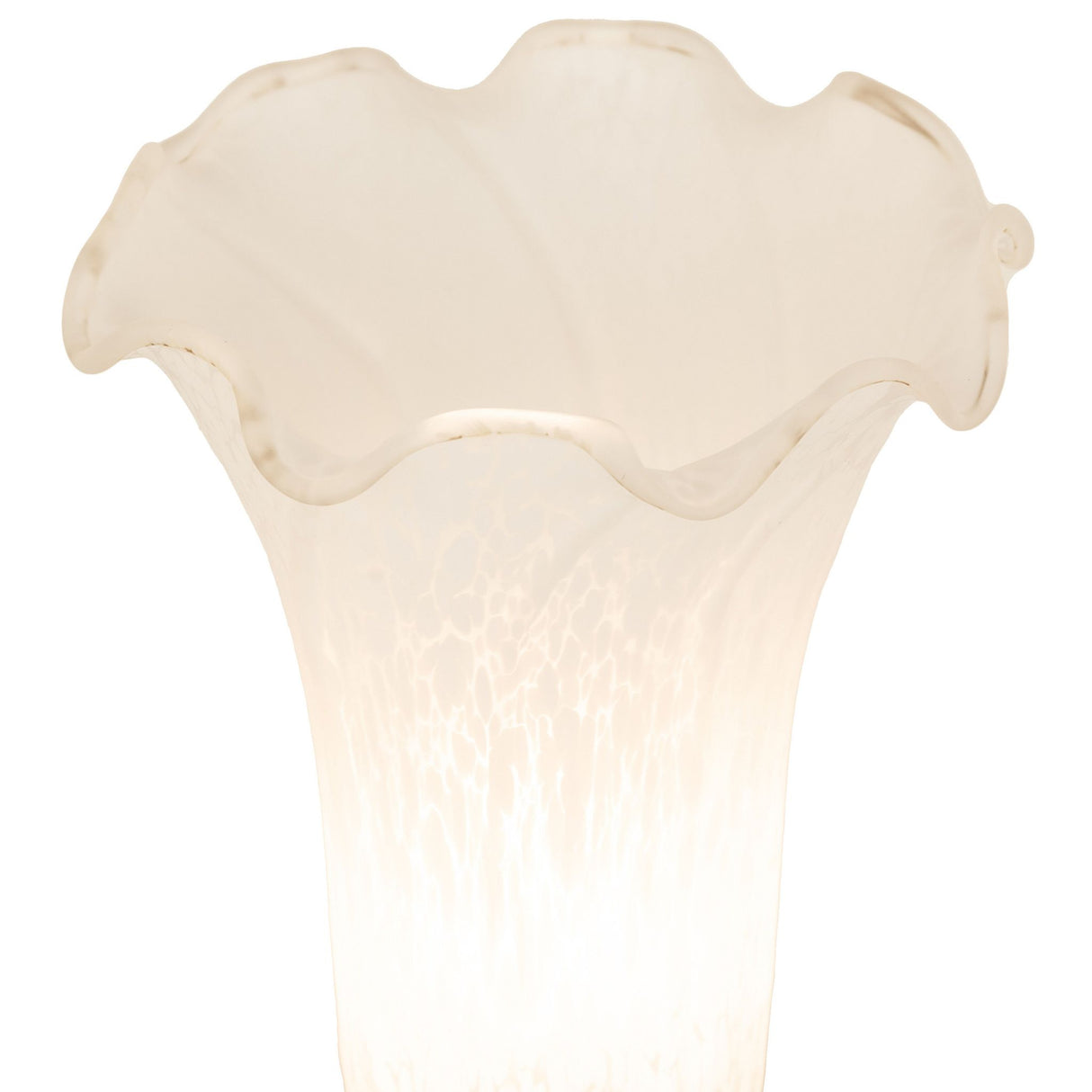 Close-up of white lily glass shade with textured detail.
