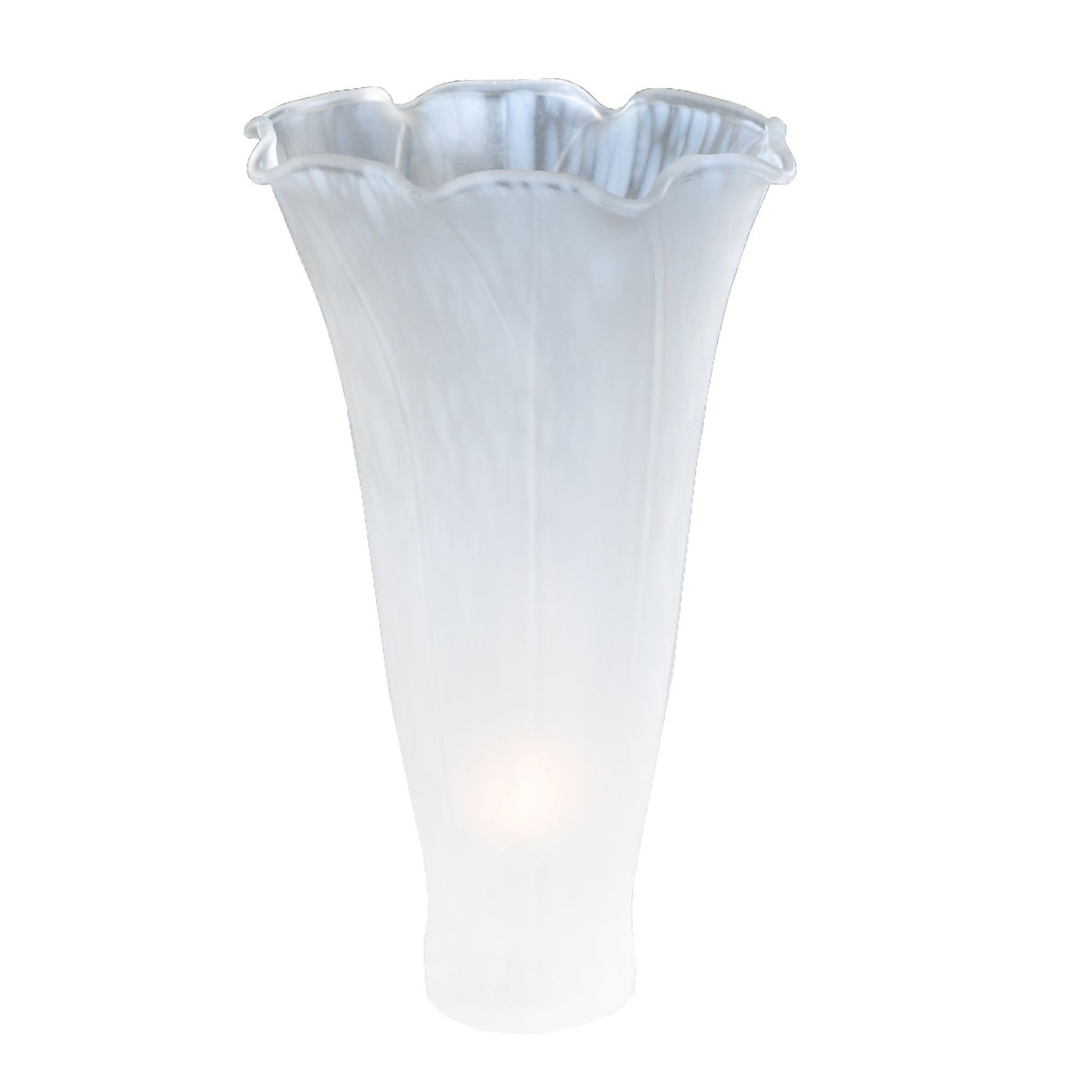 Illuminated white Favrile-style pond lily glass shade.