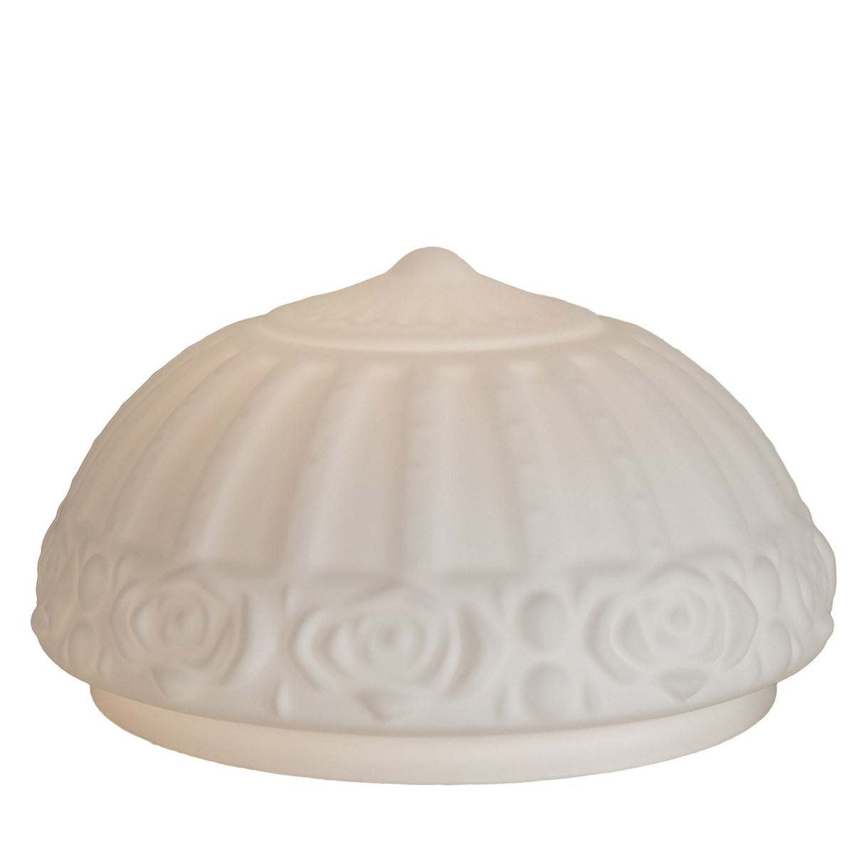 White Puffy Rose glass shade with intricate floral details.