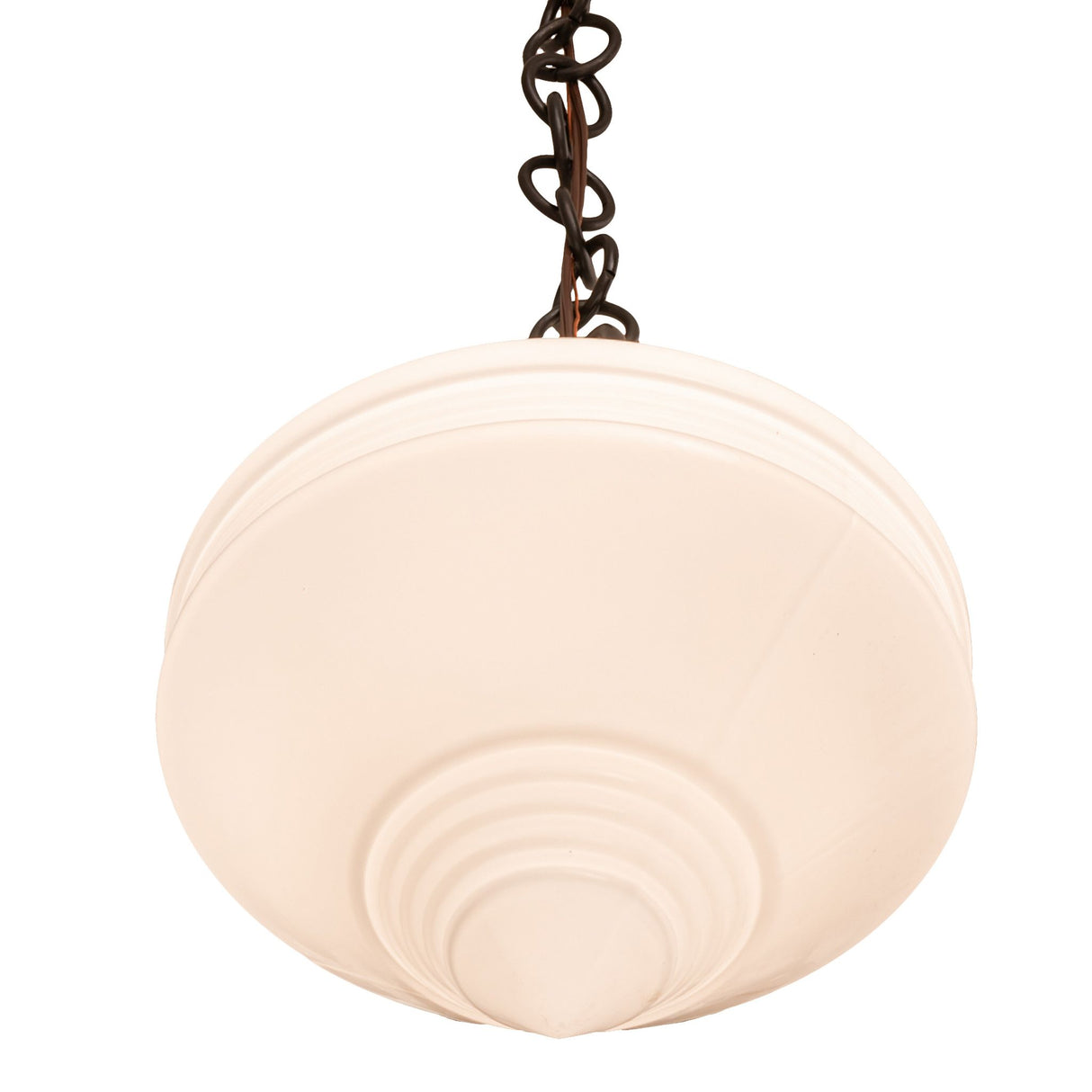 Bottom perspective of the Deco Cone Pendant showcasing smooth white contours.