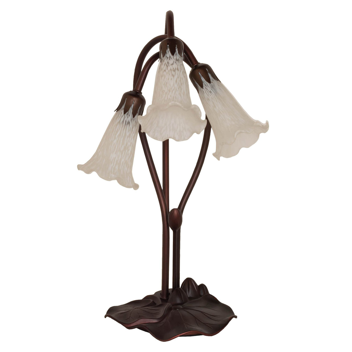 unlit view of white tiffany pond lily accent lamp showcasing delicate craftsmanship and fine details.