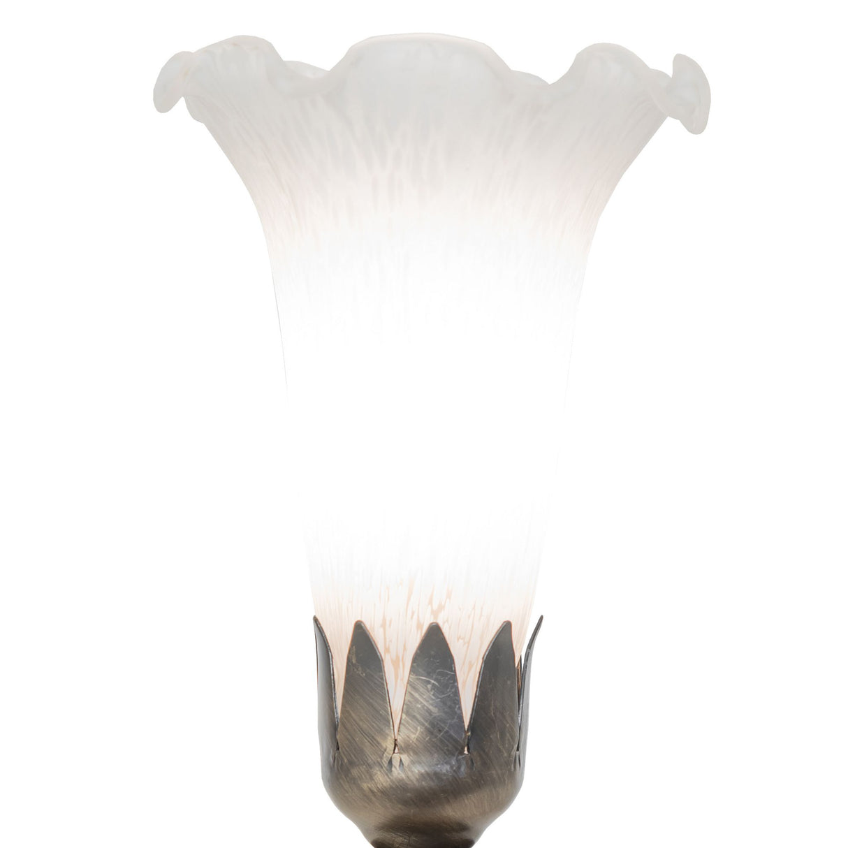 Close-up of the white Favrile-style glass shade on the Tiffany Pond Lily Mini Lamp.