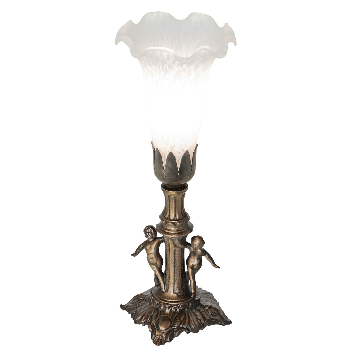 Top view of the White Tiffany Pond Lily Mini Lamp showcasing its intricate glasswork.