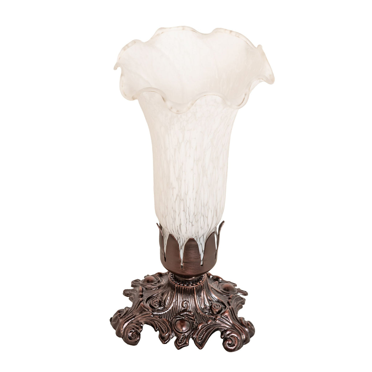 White Tiffany Pond Lily Victorian Accent Lamp with its intricate glass details unlit.