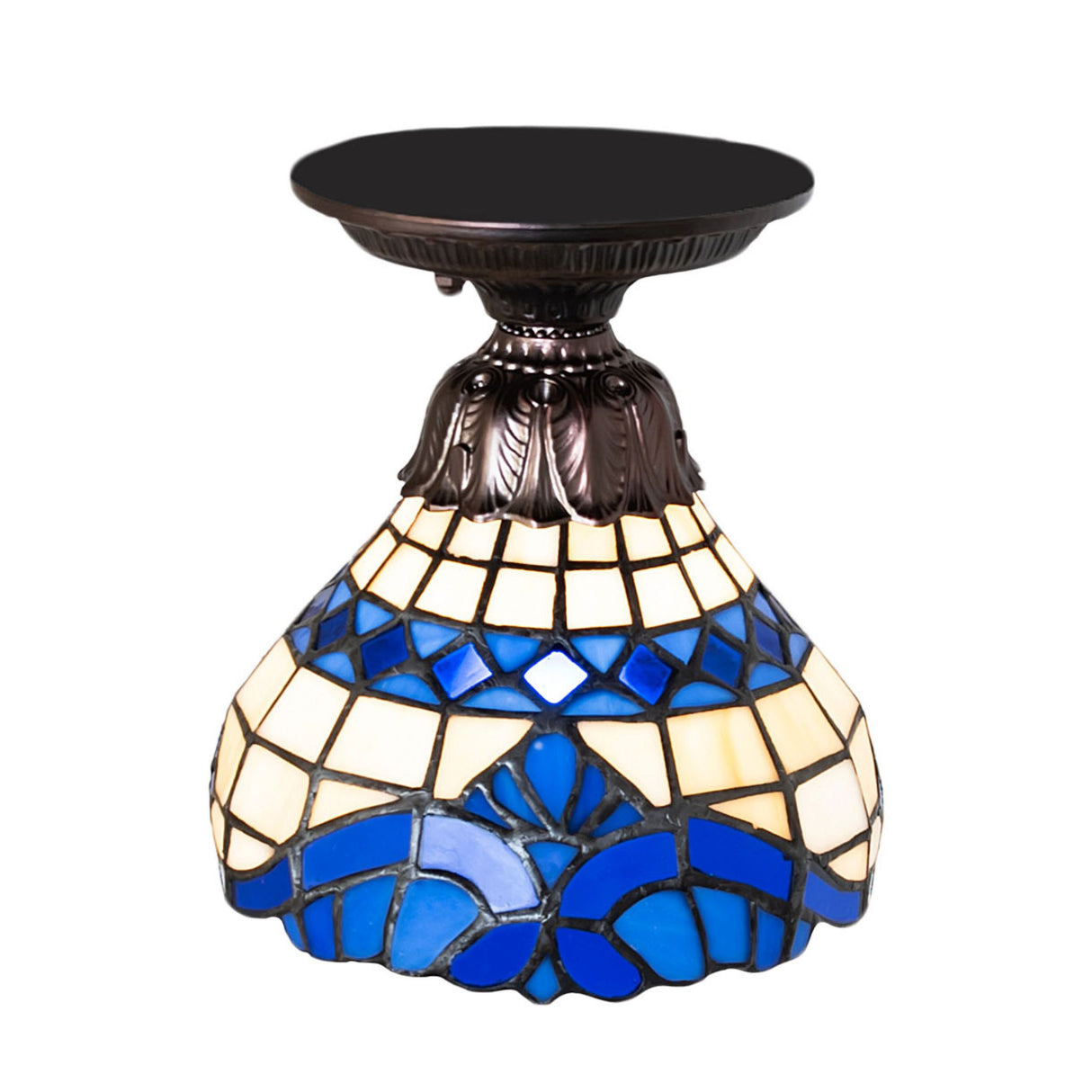 Top view highlighting the glasswork of the Baroque flushmount.