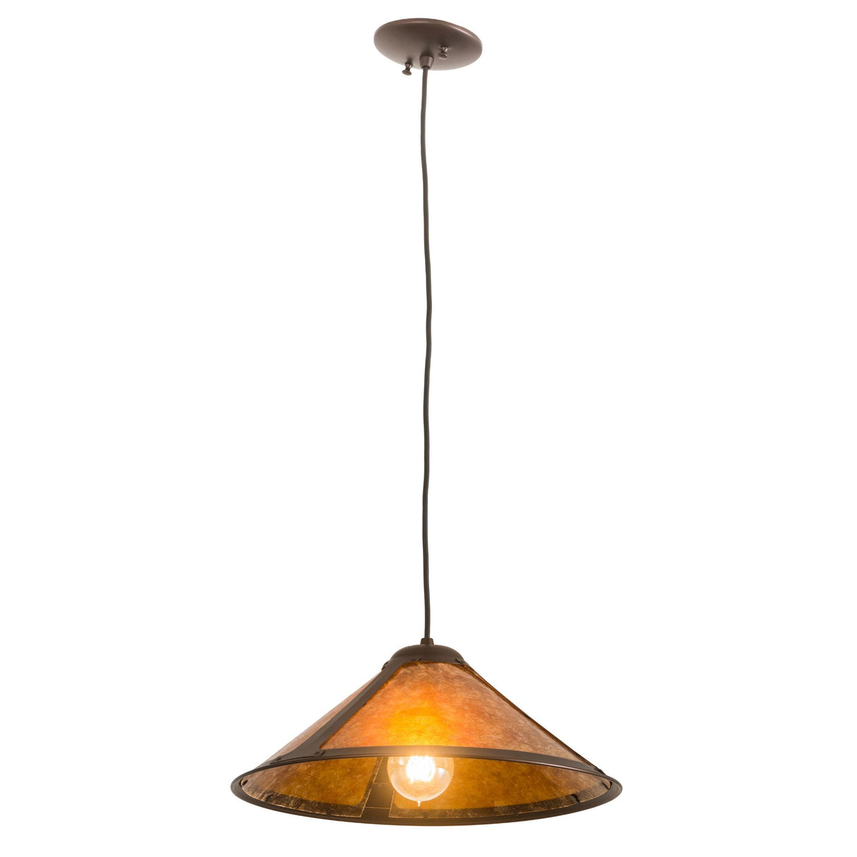 Wide Sutter Pendant with amber mica shade.