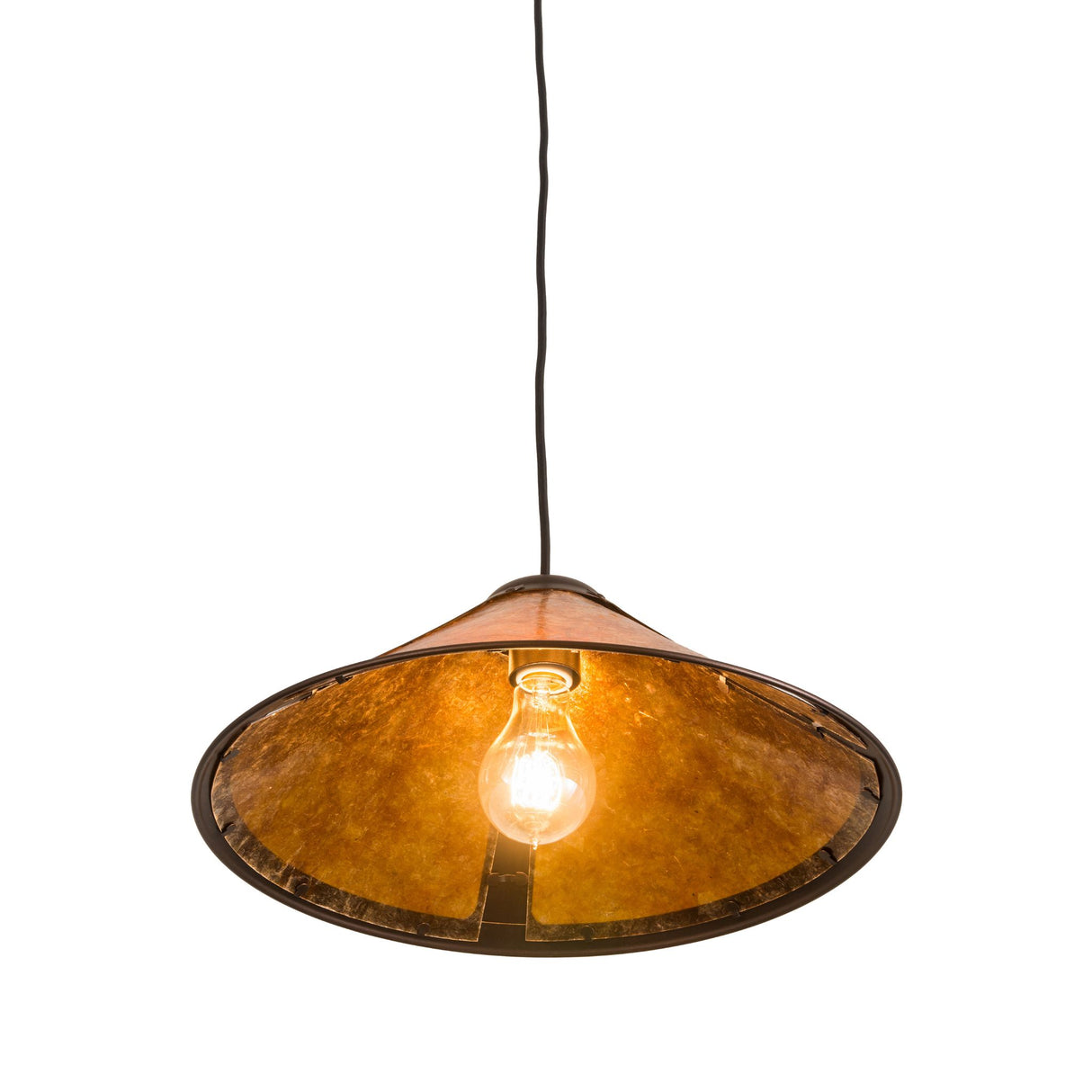 Bottom view of Wide Sutter Pendant showcasing inner bulb.