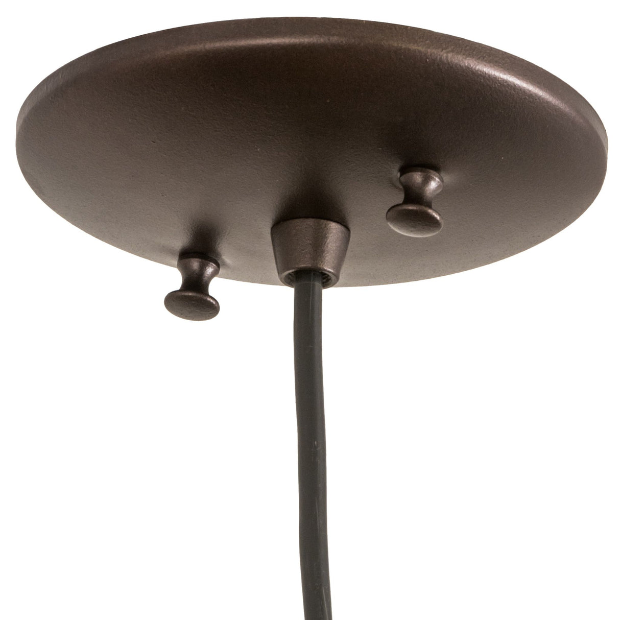 Ceiling mount detail of Wide Sutter Pendant with black cord.
