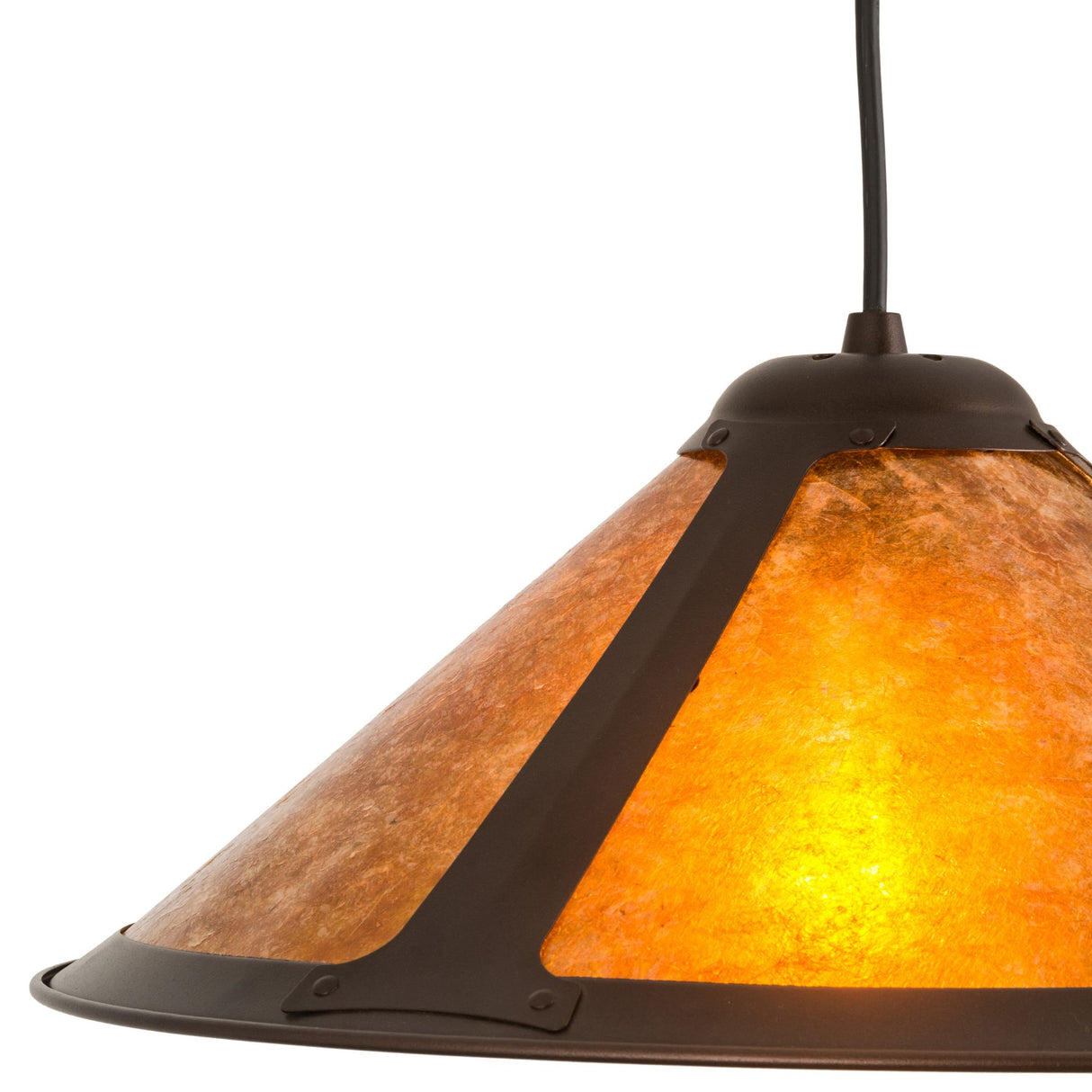 Close-up detail of amber mica shade on Wide Sutter Pendant.
