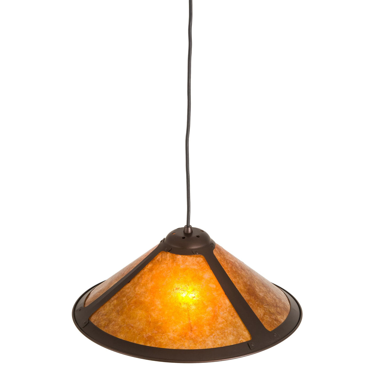 Angled top view of Wide Sutter Pendant in mahogany bronze.