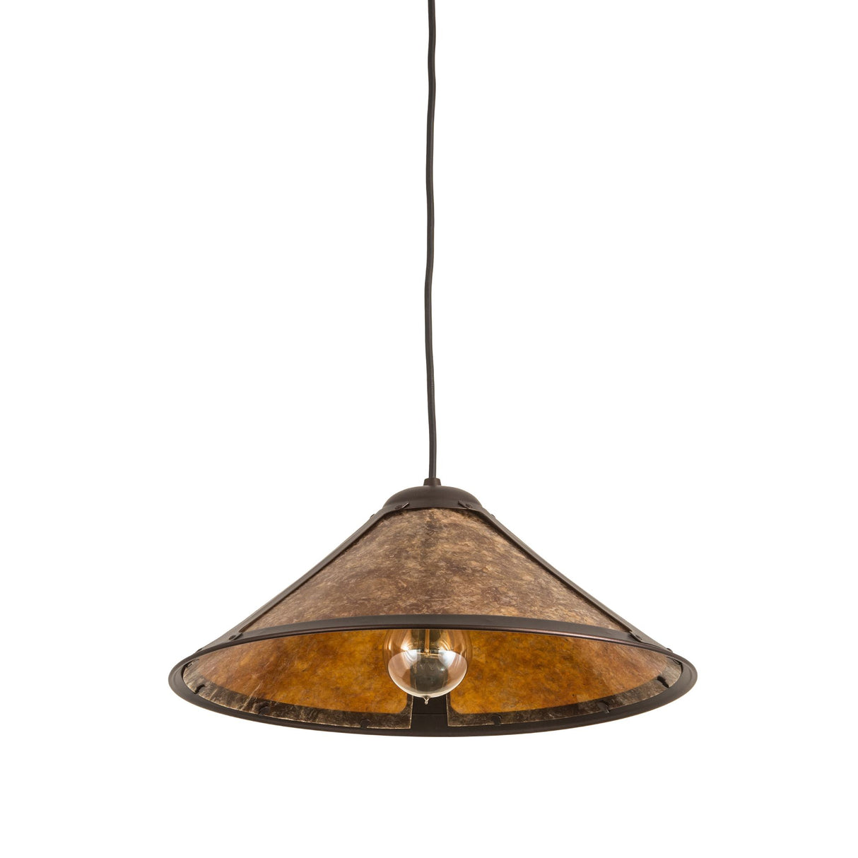 Wide Sutter Pendant with unlit amber mica shade.