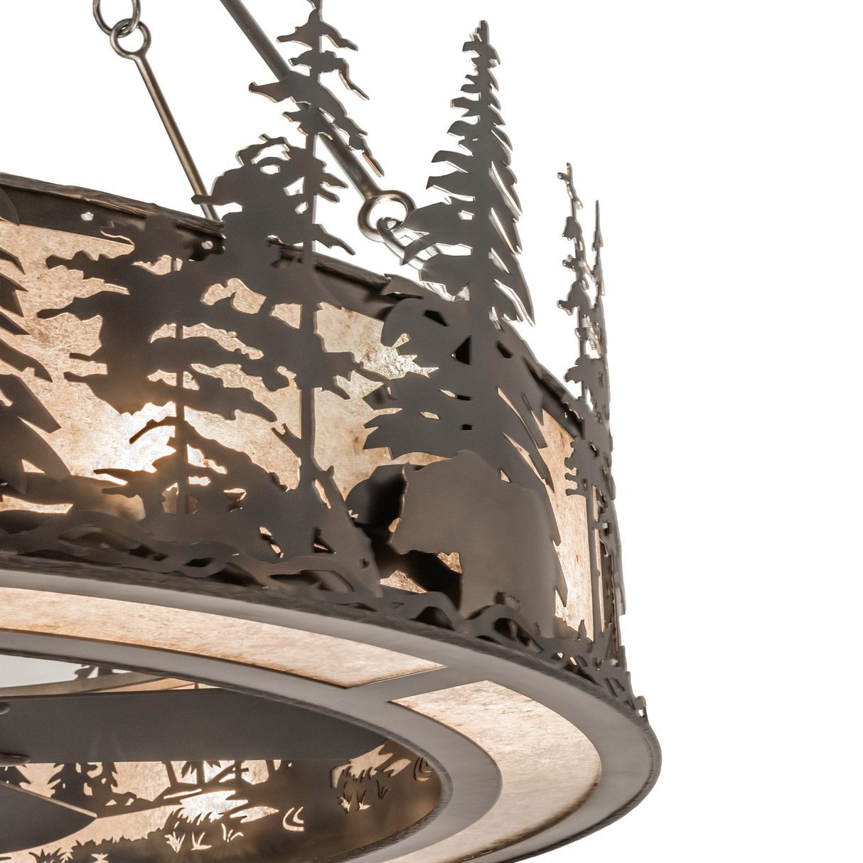 Close-up of detailed wildlife and forest cutouts on Chandel-Air frame.