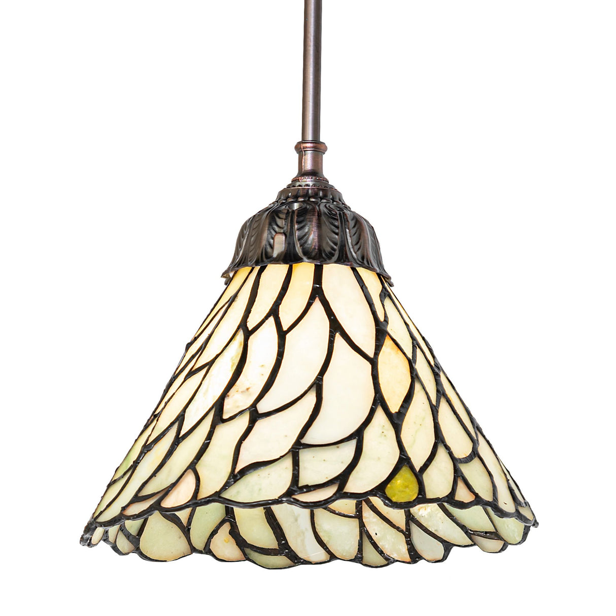Angled view showcasing the Willow Jadestone Mini Pendant with detailed glass pattern.
