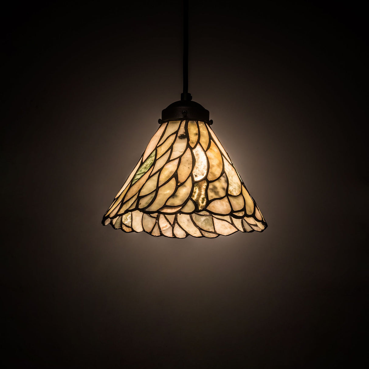 illuminated willow pendant with textured glass.