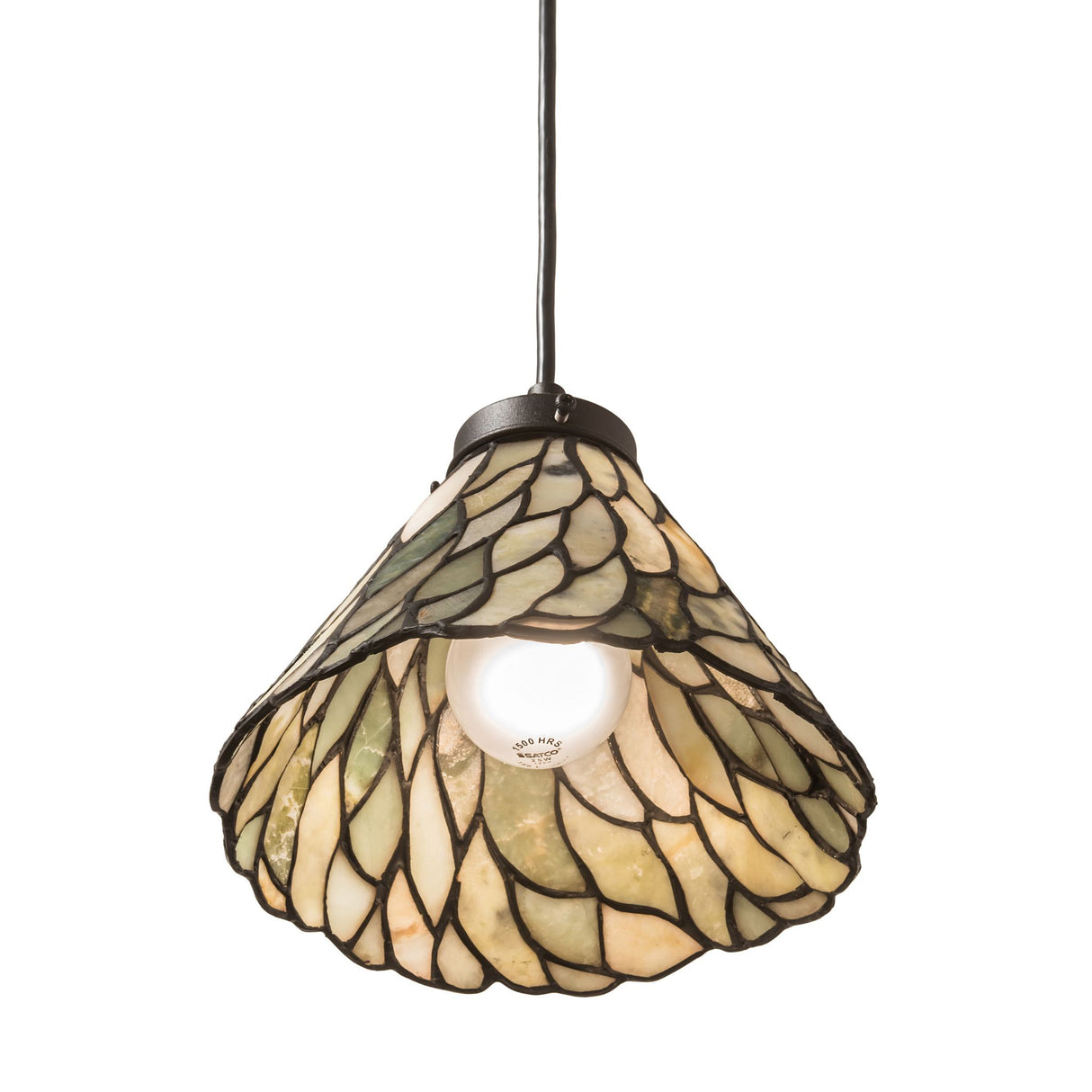 Lit bottom view of Willow Jadestone Mini Pendant.