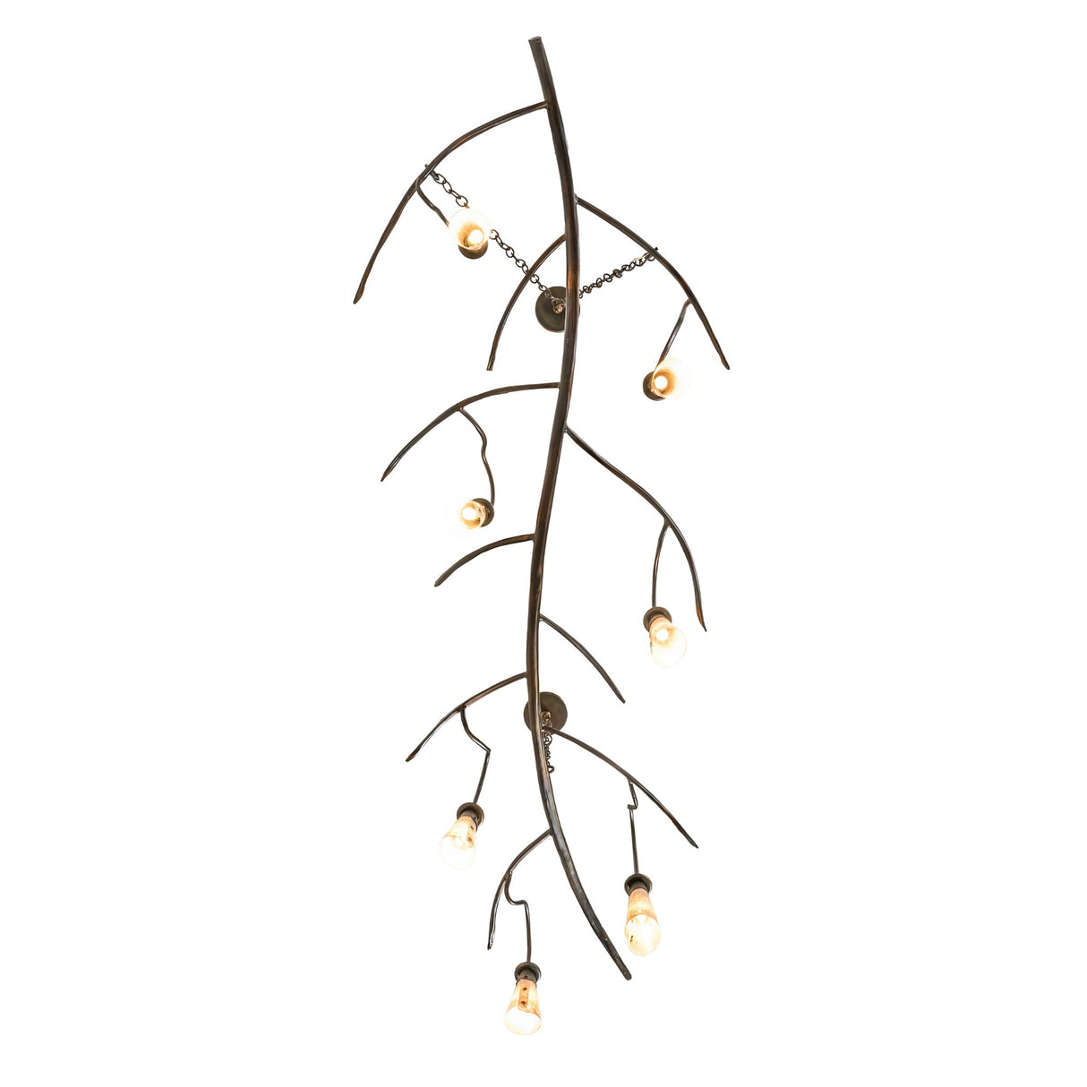 Bottom angle view revealing downward illumination and organic branch metal framework.