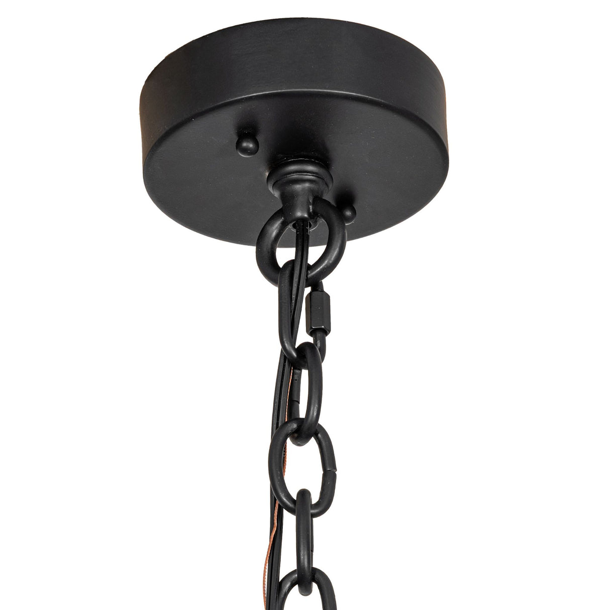 Detailed ceiling chain view of the Winter Solstice Cilindro chandelier showing hardware and wiring.