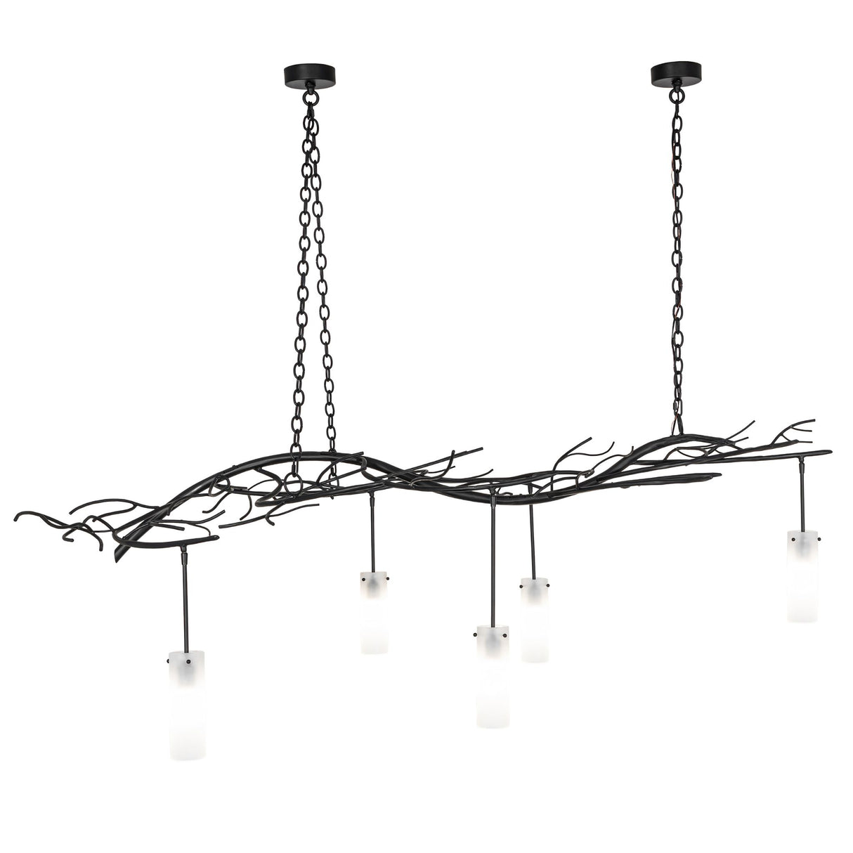 straight view of the Winter Solstice chandelier highlighting its sweeping branch silhouette.
