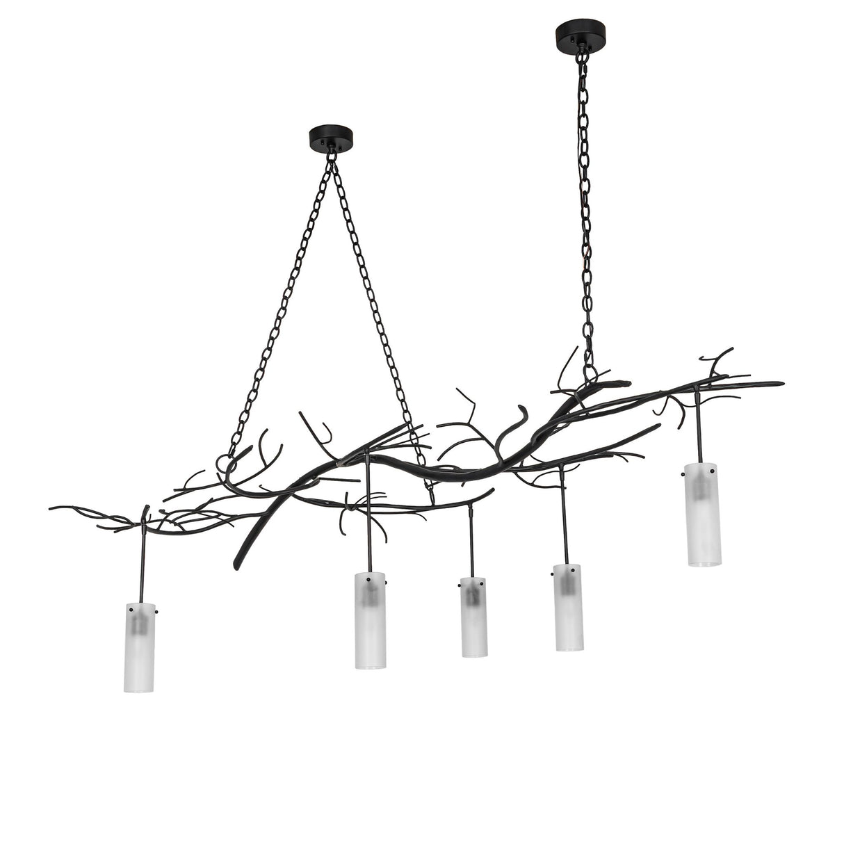 Unlit view of showing the Winter Solstice Cilindro chandelier’s sculptural form.