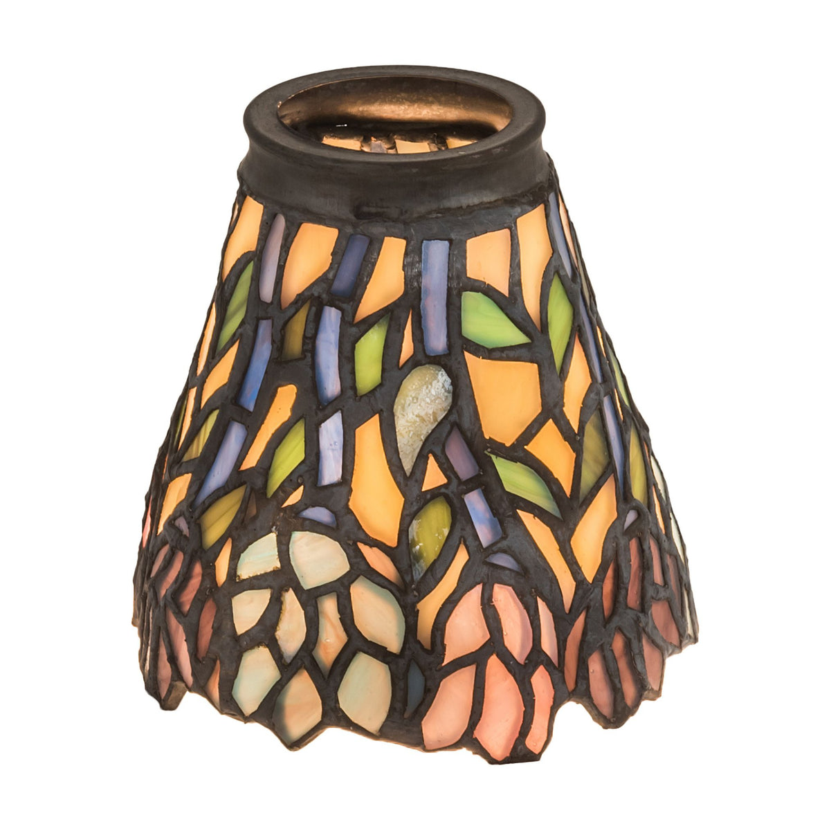 Wisteria fan light shade with vibrant multicolored stained glass.
