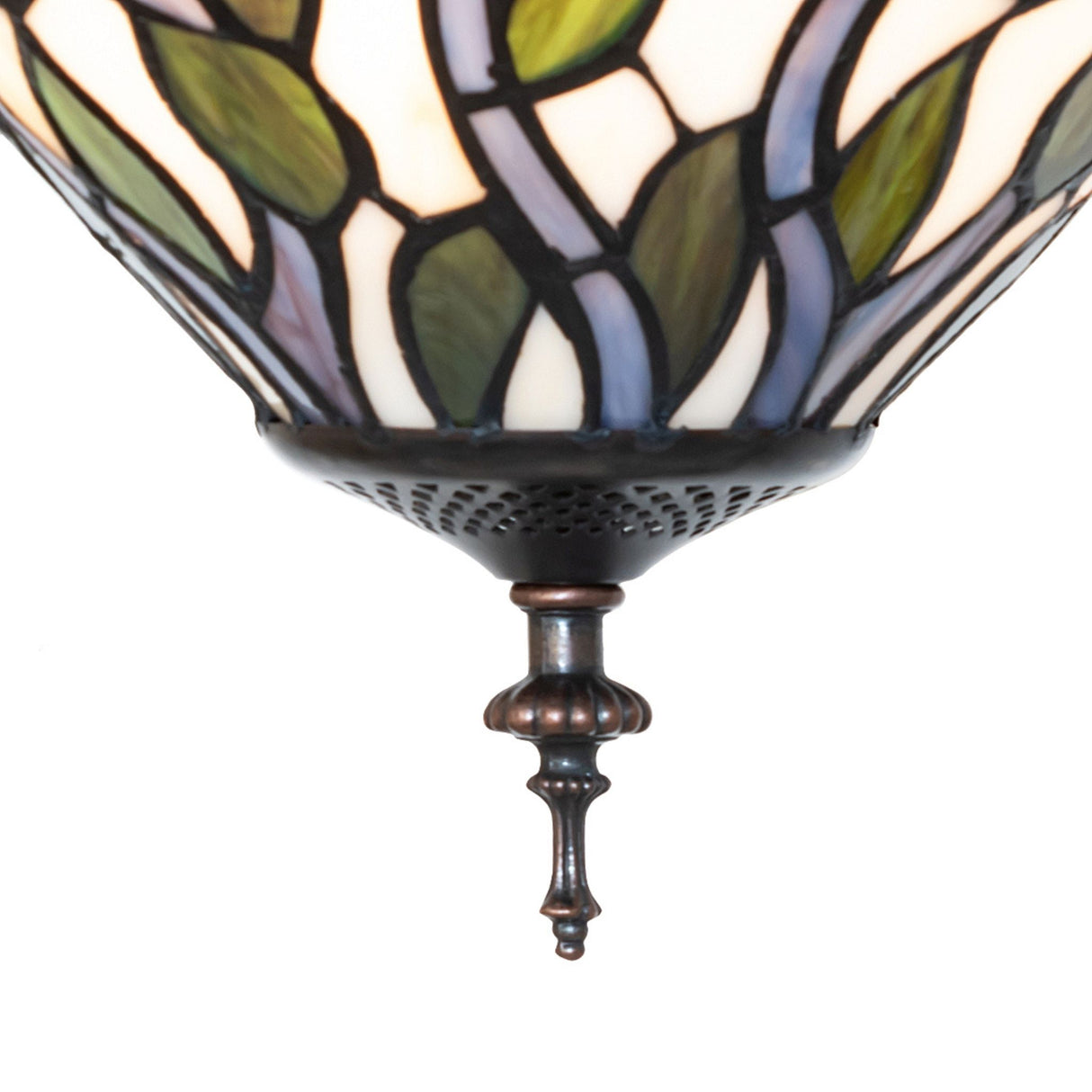 Decorative finial of Wisteria flushmount.