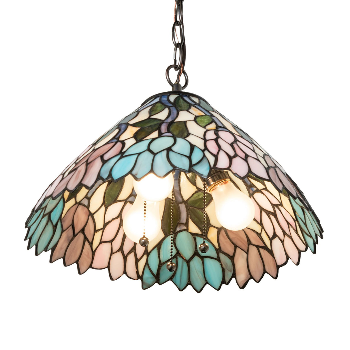 Wisteria pendant lamp showing exposed lightbulbs and intricate details.