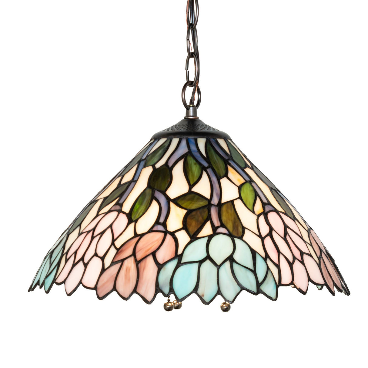 Wisteria pendant lamp with multicolored stained glass.