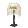 Front view of 21-inch reverse-painted roses table lamp.