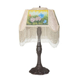 Side view of the painted roses table lamp.