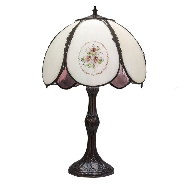 Hand-painted roses table lamp with intricate floral details.