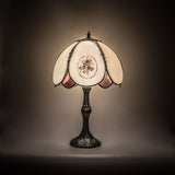 22-inch table lamp illuminated with hand-painted floral design.