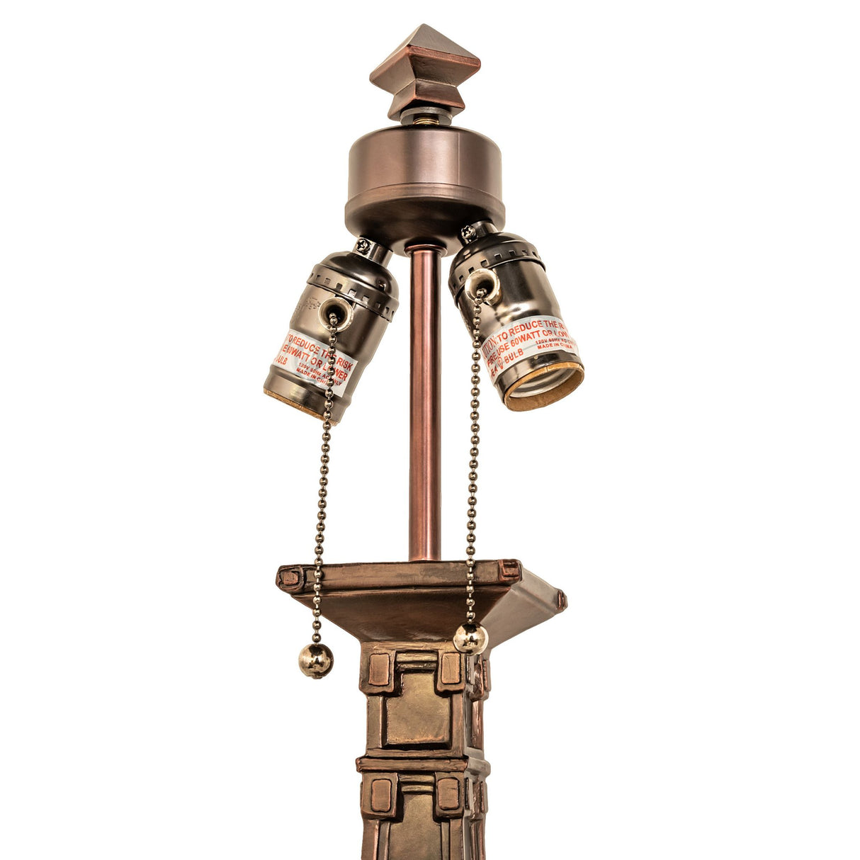 A 24" high Mission table lamp featuring two cans creatively placed on top.