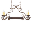 Elana 2-light pot rack chandelier with rustic scroll design and candlelights.