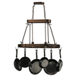 32" Harmony 2 Light Pot Rack front view with pans.
